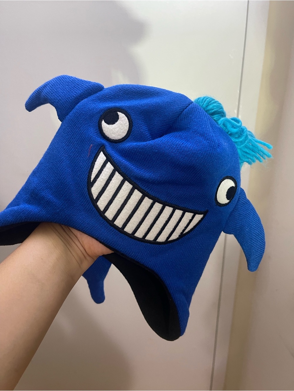 Playful Blue Monster Kids Hat with Pom Detail
